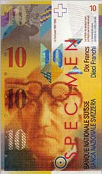 Porträt von Le Corbusier auf der Schweizer Zehn-Franken-Banknote