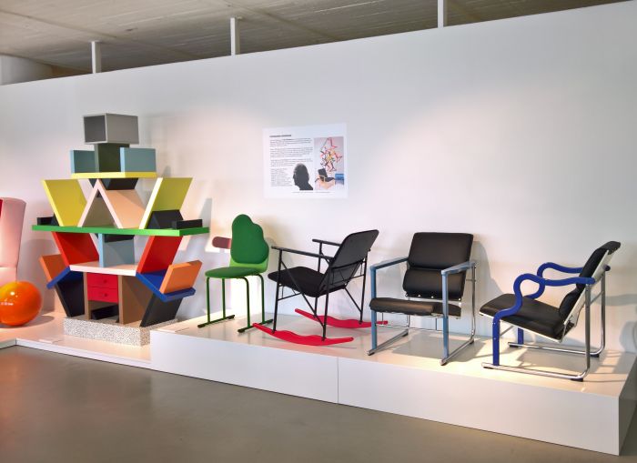 Works by Yrjö Kukkapuro, and Carlton by Ettore Sottsass, as seen at 1980s - A new era in furniture design, The Museum of Furniture Studies, Stockholm