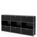 USM Haller Highboard XL, individualisierbar, Graphitschwarz RAL 9011, Mit 3 Klappen, Offen, Mit 3 Klappen