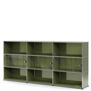 USM Haller Highboard XL mit 3 Glastüren, ohne Schloss, Olivgrün RAL 6003