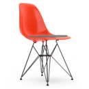 Eames Plastic Side Chair RE DSR, Rot (poppy red), Mit Sitzpolster, Warmgrey / moorbraun, Standardhöhe - 43 cm, Beschichtet basic dark