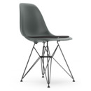 Eames Plastic Side Chair RE DSR, Granitgrau, Mit Sitzpolster, Dunkelgrau, Standardhöhe - 43 cm, Beschichtet basic dark