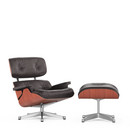 Lounge Chair & Ottoman, Kirschbaum, Leder Premium F chocolate, 84 cm - Originalhöhe 1956, Aluminium poliert