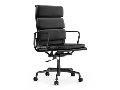 Soft Pad Chair EA 219 Aluminium tiefschwarz pulverbeschichtet|Leder Premium F nero, Plano nero|Hart für Teppichboden