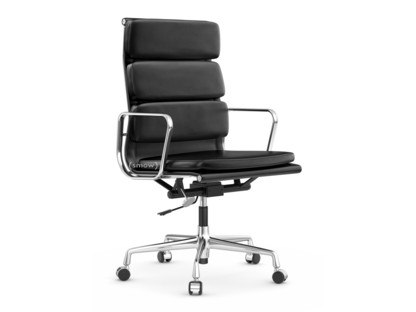 Soft Pad Chair EA 219 Verchromt|Leder Standard nero, Plano nero|Hart für Teppichboden